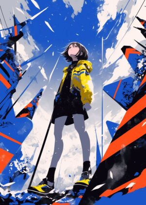 Abstract Anime Girl in a Futuristic Landscape: Abnormal Core - Premium Wooden Framed Poster. Ready to Hang.