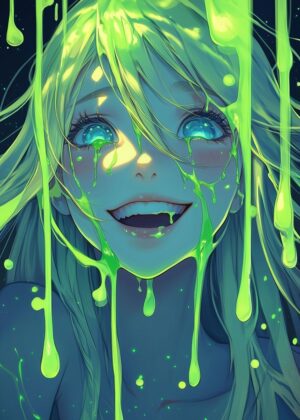 Green Slime Anime Girl Art Print - Premium Wooden Framed Poster. Ready to Hang.