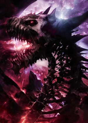 The Skeleton Dragon: A Cosmic Horror Artwork - Premium Wooden Framed Poster. Ready to Hang.