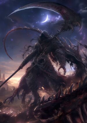 Demonic Grim Reaper: Dark Fantasy Art - Premium Wooden Framed Poster. Ready to Hang.
