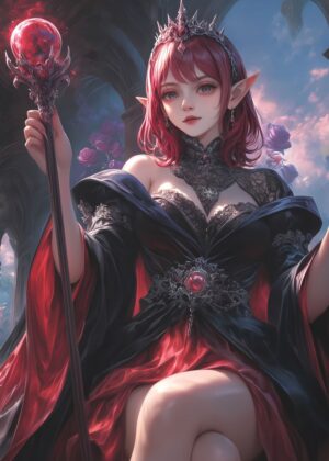 Dark Elf Sorceress: Fantasy Art Print - Premium Wooden Framed Poster. Ready to Hang.