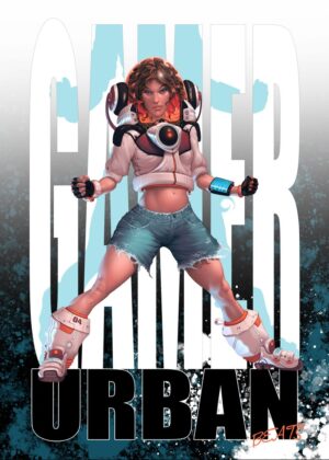 Urban Gamer Girl: Lofi Hip Hop Art Print - Premium Wooden Framed Poster. Ready to Hang.