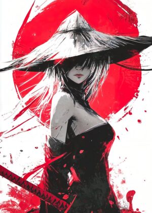 Elegant Japanese Samurai Woman Art Print - Premium Wooden Framed Poster. Ready to Hang.