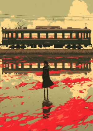Reflective Tragedy: A Haunting Illustration - Premium Wooden Framed Poster. Ready to Hang.