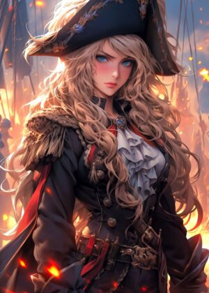 Beautiful Pirate Siren: Digital Art Print - Premium Wooden Framed Poster. Ready to Hang.