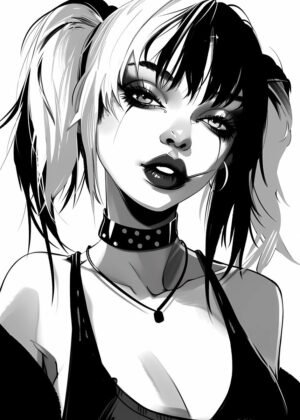 Emo E Girl Metal Gothic Art Print - Premium Wooden Framed Poster. Ready to Hang.