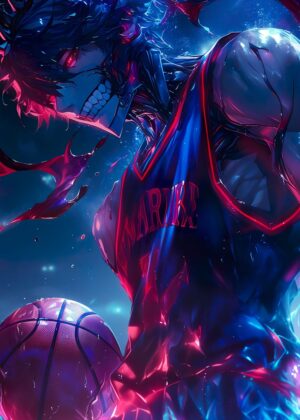 Cyberpunk Basketball Anime Boy Art Print - Premium Wooden Framed Poster. Ready to Hang.