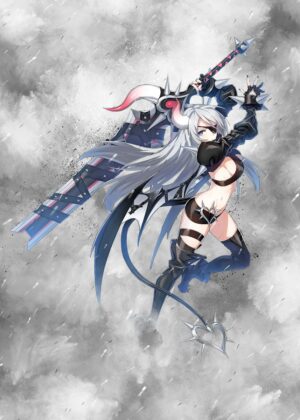 Fierce Lady Warrior: Anime-Style Digital Art Print - Premium Wooden Framed Poster. Ready to Hang.