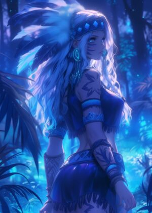 Mystical Tribal Anime Girl Art Print - Premium Wooden Framed Poster. Ready to Hang.