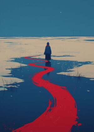 Abnormal Core: A Journey Through Solitude and Scarlet Trails - Premium Wooden Framed Poster. Ready to Hang.