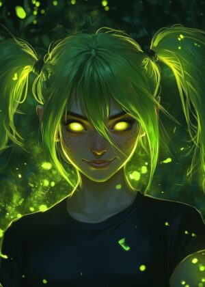 Gothic Neon Anime Girl Art Print - Premium Wooden Framed Poster. Ready to Hang.
