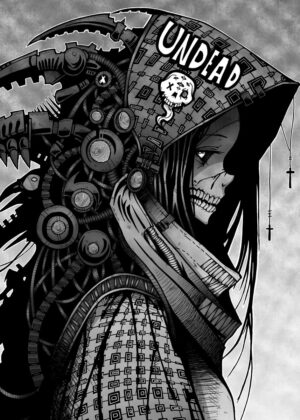 Cyberpunk Undead Girl: Dark Fantasy Art Print - Premium Wooden Framed Poster. Ready to Hang.