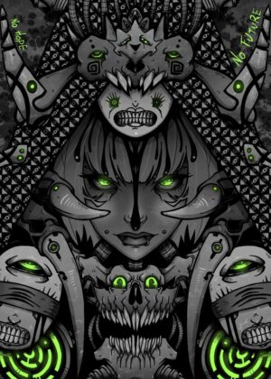 Dark Lily: Cyberpunk Gothic Art Print - Premium Wooden Framed Poster. Ready to Hang.