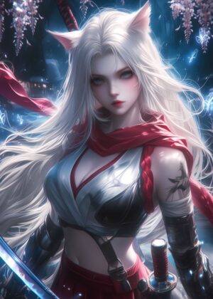 Nightblade Warrior: Anime Digital Art Print - Premium Wooden Framed Poster. Ready to Hang.