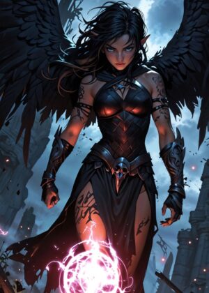 Midnight Sorceress: Dark Fantasy Art Print - Premium Wooden Framed Poster. Ready to Hang.