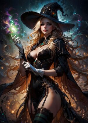 The Witch Anime Queen: Fantasy Art Print - Premium Wooden Framed Poster. Ready to Hang.