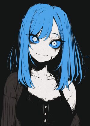 Blue Eye Glow: Anime Girl Art Print - Premium Wooden Framed Poster. Ready to Hang.
