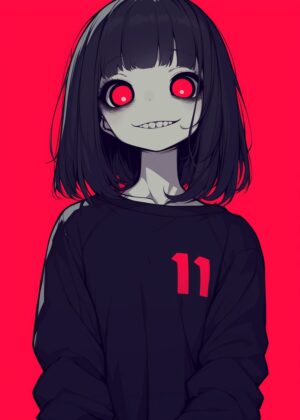 Red Eye Glow Anime Girl Art Print - Premium Wooden Framed Poster. Ready to Hang.