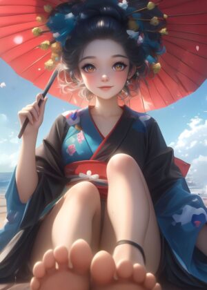 Japanese Geisha Beauty: A Stunning Anime Art Print - Premium Wooden Framed Poster. Ready to Hang.