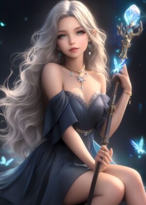 Elf Magician Beauty: Enchanting Fantasy Art Print - Premium Wooden Framed Poster. Ready to Hang.