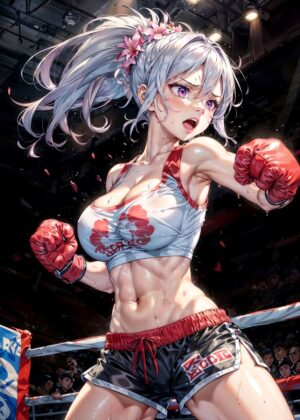 Fierce Anime Boxer Girl Art Print - Premium Wooden Framed Poster. Ready to Hang.
