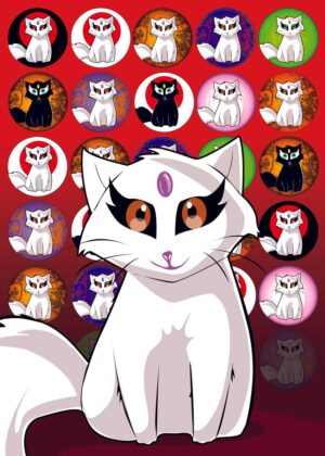 Adorable Manga Cat Art Print - Premium Wooden Framed Poster. Ready to Hang.