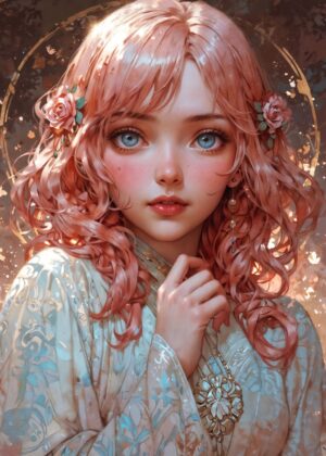 Ethereal Rose: A Dreamlike Digital Painting - Premium Wooden Framed Poster. Ready to Hang.