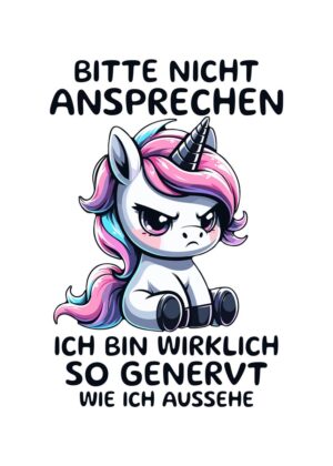 Grumpy Unicorn Illustration: 'Please Don't Talk To Me' - Premium Wooden Framed Poster. Ready to Hang.