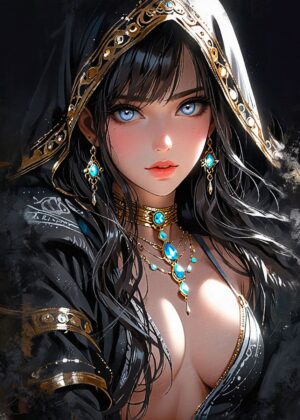 Enchanting Anime Beauty: Dark Fantasy Artwork - Premium Wooden Framed Poster. Ready to Hang.