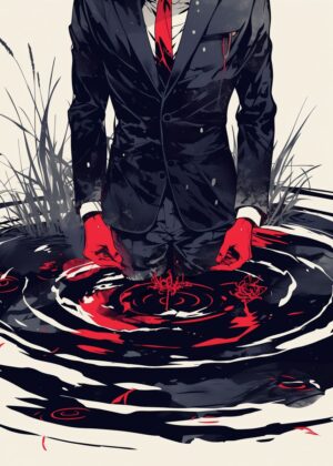 Crimson Reflections: A Darkly Beautiful Art Print - Premium Wooden Framed Poster. Ready to Hang.