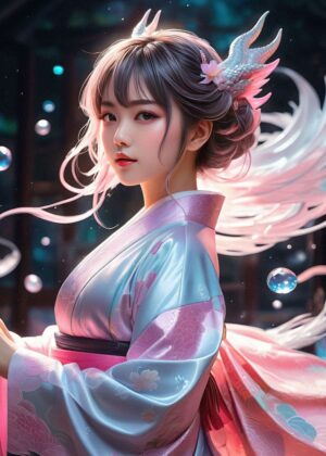 Anime Girl: Cute and Beautiful Digital Art Print - Premium Wooden Framed Poster. Ready to Hang.