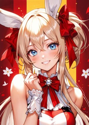 Radiant Bunny Maid: Anime Girl Art Print - Premium Wooden Framed Poster. Ready to Hang.