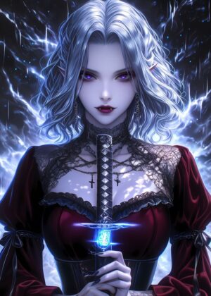 Gothic Vampire Art Print: Neon Nights - Premium Wooden Framed Poster. Ready to Hang.