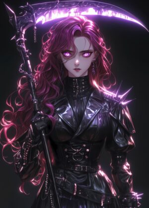 Gothic Girl with Scythe: Dark Fantasy Art Print - Premium Wooden Framed Poster. Ready to Hang.