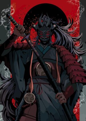 Demon Slayer Kokushibo: Dark Samurai Artwork - Premium Wooden Framed Poster. Ready to Hang.