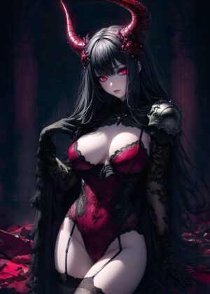 Dark Enchantress: A Captivating Digital Painting - Premium Wooden Framed Poster. Ready to Hang.