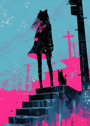 Urban Nocturne: A Silhouette of Solitude - Premium Wooden Framed Poster. Ready to Hang.