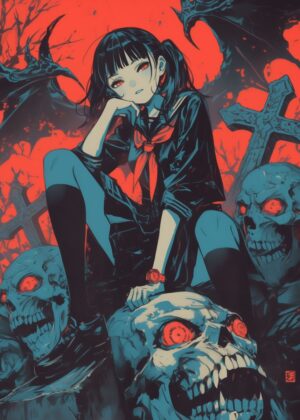 Abnormal Core: Dark Academia Anime Girl Art Print - Premium Wooden Framed Poster. Ready to Hang.