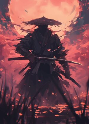 Crimson Ronin: A Samurai Art Print - Premium Wooden Framed Poster. Ready to Hang.