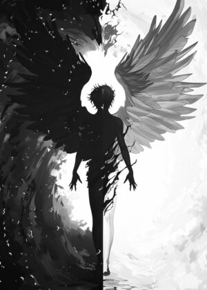 Angel and Demon: A Dual Nature Artwork - Premium Wooden Framed Poster. Ready to Hang.