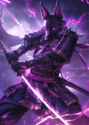 Cyberpunk Anubis Samurai: Digital Art Print - Premium Wooden Framed Poster. Ready to Hang.