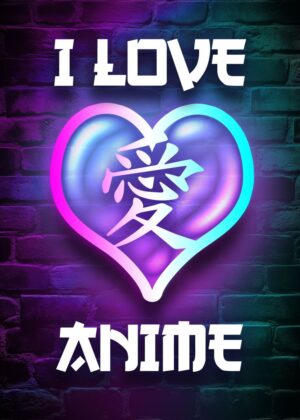 Neon Love Anime Heart Wall Art - Premium Wooden Framed Poster. Ready to Hang.