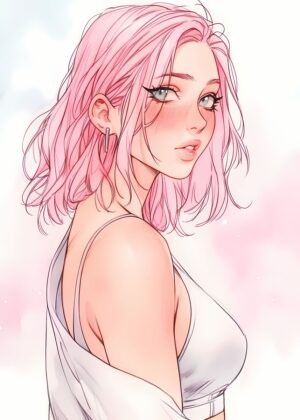 Anime Pink Hair Girl Art Print - Premium Wooden Framed Poster. Ready to Hang.