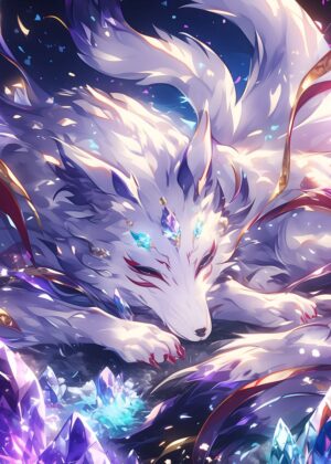 Mystical Crystal Fox Art Print - Premium Wooden Framed Poster. Ready to Hang.