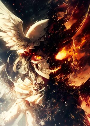 Inferno Wings: Anime Art Print - Premium Wooden Framed Poster. Ready to Hang.