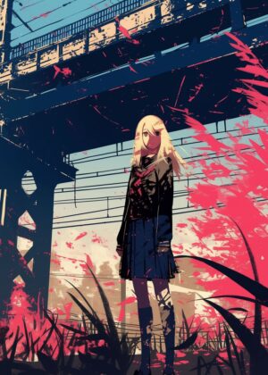 Melancholy Underpass: A Digital Painting - Premium Wooden Framed Poster. Ready to Hang.