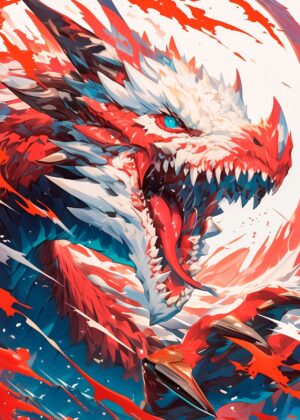 Fiery Anime Dragon Art Print - Premium Wooden Framed Poster. Ready to Hang.