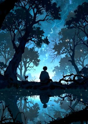Your Name Anime Style Night Forest Scene - Premium Wooden Framed Poster. Ready to Hang.