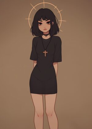 Dark Academia Anime Girl Art Print - Premium Wooden Framed Poster. Ready to Hang.