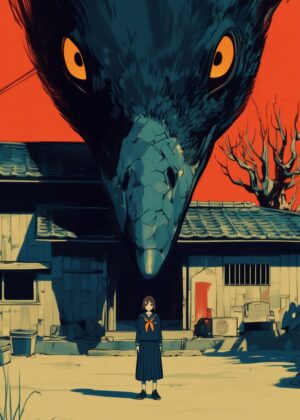 Abnormal Core: A Girl and a Giant Bird - Premium Wooden Framed Poster. Ready to Hang.